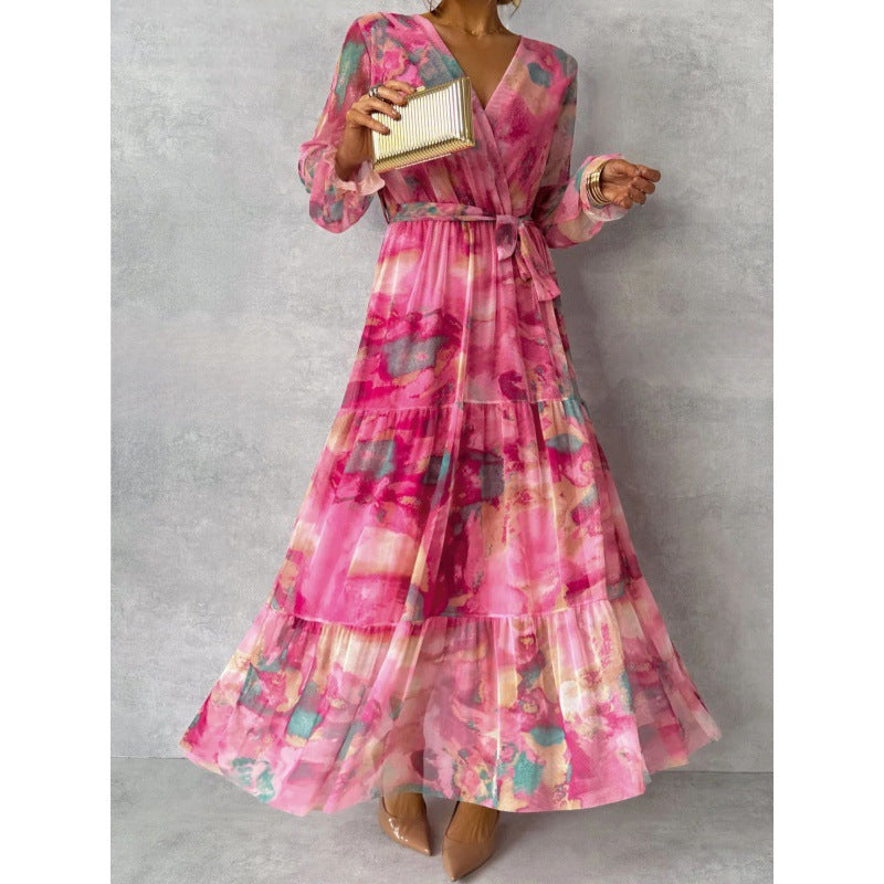 Vestido Largo Floral de Manga Larga para Mujer